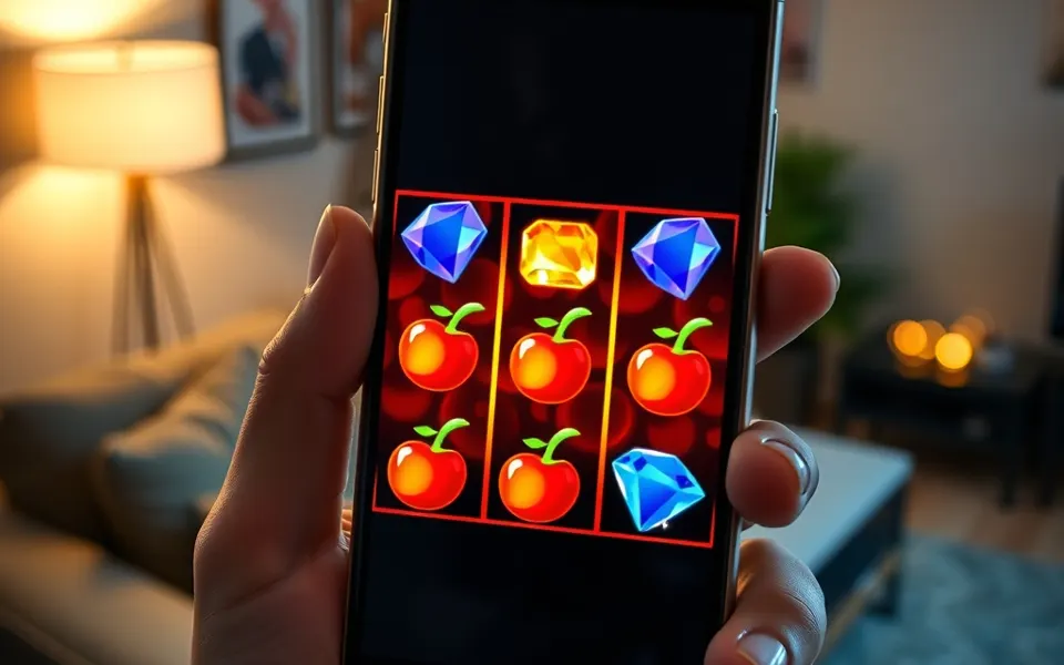 Mano che tiene uno smartphone con una slot colorata a simboli